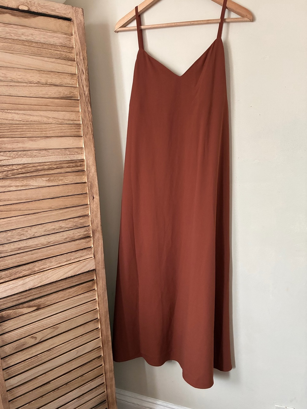 By Egreis Rust Orange V-Neck Midi Slip Dress Size M Cottagecore Boho Fall